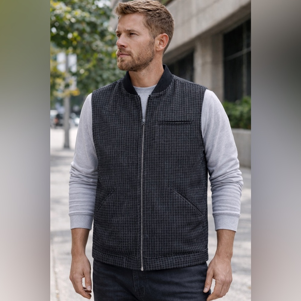Jack & Jones men’s Wool Worker Gilet Vest‎ Black Checkered Size medium full zip